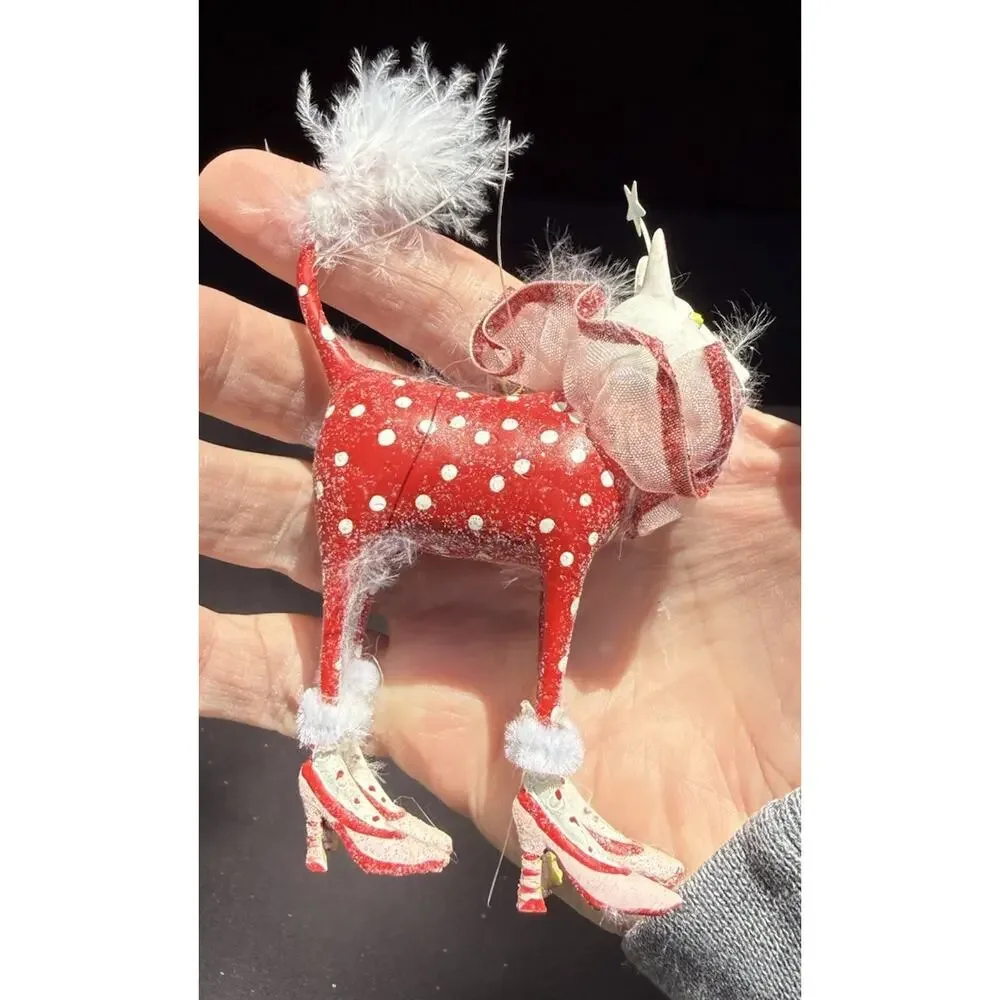 Patience Brewster Krinkles Red Polka Dot Cat Figure Department 56 -K1